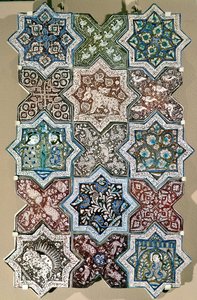 Paneel van tegels, Kashan, Centraal Iran, ca.1250-1300 (aardewerk) door Persian School