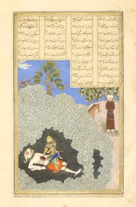 Rustam doodt de Witte Div, illustratie uit de Shahnama (Boek der Koningen)