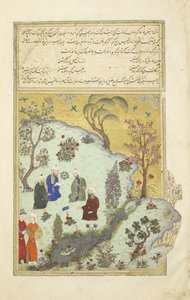 Firdausi ontmoet de hofdichters van Ghazni, illustratie uit de Shahnama (Boek der Koningen) door Persian School