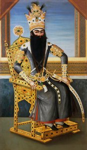 Portret van Fath Ali Shah, ca. 1805, koning van Perzië van 1797 tot 1834, onbekende kunstenaar, olieverf op doek door Persian School