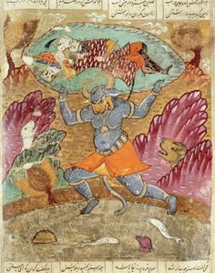 Rostam gedragen door Akwan-Diwa, illustratie uit de Shahnama (Boek der Koningen) door Abul-Qasim Manur Firdawsi (ca. 934-ca. 1020) 1619 door Persian School