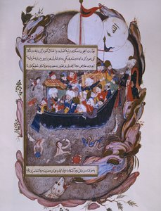 Rumi redt een schip tijdens een storm, eind 16e eeuw door Persian School