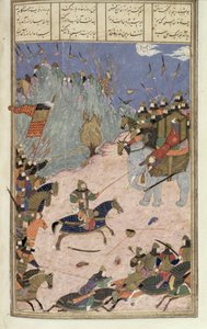 Rustam Sleurt de Khaqan van zijn Olifant, illustratie uit de Shahnama (Boek der Koningen) door Abul-Qasim Manur Firdawsi, ca. 1440-45 door Persian School