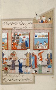 Scène met Hosein Ibn Baikara van de Timuriden, miniatuur, Perzië 16e eeuw