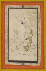 Shah Tahmasp I zittend op rots, Safavid-dynastie door Persian School