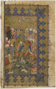 Salomo op de troon uit een Khamsa (Kwintet), c.1560 door Persian School