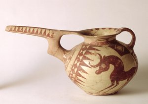 Vat met decoratieve patronen die de zon en de maan symboliseren, uit Sialk, Iran, 1e millennium v.Chr. (klei)