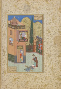 De Murid kust de voeten van de Pir, folio uit een Haft awrang (Zeven tronen) door Jami (gest. 1492) waarschijnlijk Mashad, Khurasan, Iran, Safavid dynastie, 1556-1565 door Persian School