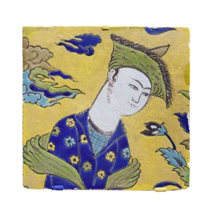 Tegel met jeugd in tuin, Isfahan, Iran, Safavid periode