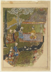 Timur verleent een audiëntie ter gelegenheid van zijn troonsbestijging in Balkh, 1436 door Persian School