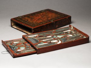 Gereedschapskist met afbeelding van de Heilige Familie, ca. 1830 door Persian School
