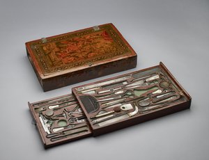 Gereedschapskist die de Heilige Familie afbeeldt, c.1830 (gemengde media)