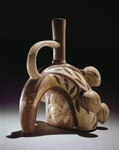 Aardewerk vat van een kikker die een cacaoboom beklimt, Mochica