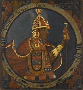 Tupac Cusi Hualpa (Huascar) 13e Inca koning door Peruvian School