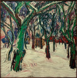 Winterbeeld met boerderijen (Parkweg in de winter)