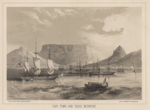 Kaapstad en de Tafelberg, litho door Sarony en Co.
