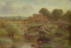 Paarden die een Rivier Oversteken in de Ile de France, 1855 door Peter Burnitz