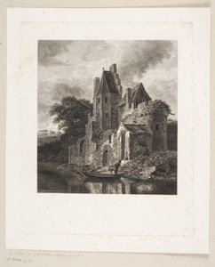 Kasteelruïne bij een rivier door Peter Christian Schøler