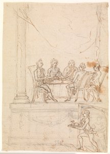 De koninklijke familie aan een tafel in Hirschholm Slot 29 september 1771 door Peter Cramer