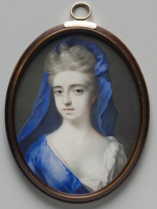 Portret van een vrouw in blauw, ca. 1700
