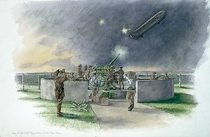 Lodge Hill Battery, schietend op Duitse zeppelin tijdens de Eerste Wereldoorlog door Peter Dunn