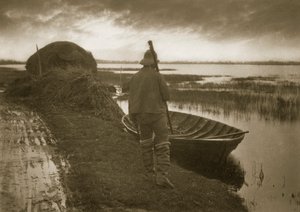 Moerasman op weg om Schoof-stuff te snijden, ca.1886