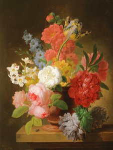 Stilleven van bloemen in een marmeren urn door Peter Faes