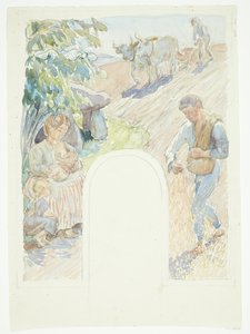 Landbouw. Schets voor geplande fresco in Faaborg door Peter Hansen