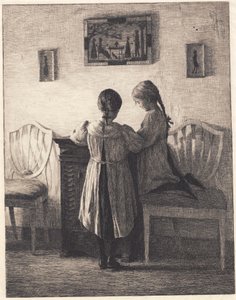 Interieur met twee kleine meisjes