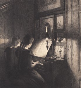 Twee kleine meisjes bij een piano door Peter Vilhelm Ilsted