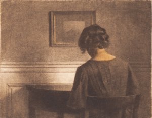 Jong meisje bij een halfronde tafel door Peter Vilhelm Ilsted