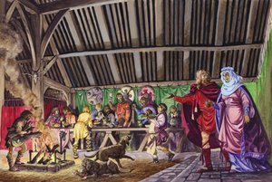 Angelsaksische Thane leidt zijn vrouw naar de Grote Hal door Peter Jackson