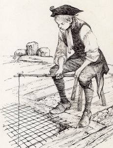 Jongen die vist bij de kapel van St. Thomas op de oude Londense brug door Peter Jackson