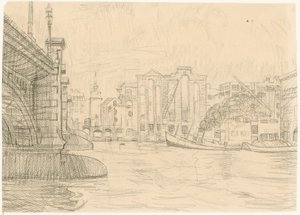 Uitgebrande pakhuizen bij Blackfriars Bridge 1941 door Peter Jackson