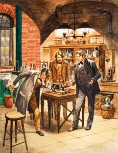 Edison demonstreert de eerste fonograaf in zijn laboratorium