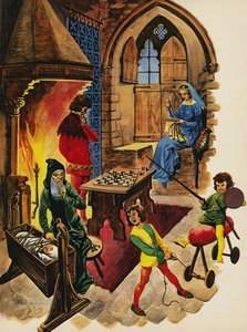 Binnen in de woonkamer van een middeleeuws kasteel door Peter Jackson