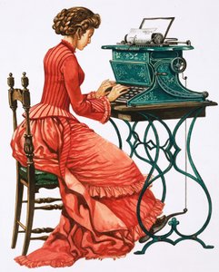 Victoriaanse vrouwelijke secretaresse aan typemachine