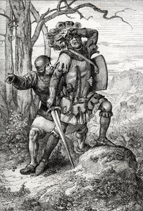 Hertog Leopold I van Oostenrijk, Heer van Habsburg gered door een van zijn metgezellen bij de Slag bij Morgarten op 15 november 1315 tegen de Zwitserse confederaten, Zwitserland