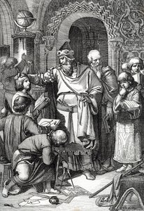 Keizer Karel de Grote, oprichter van de school, ontmoet kinderen door Peter Johann Nepomuck Geiger