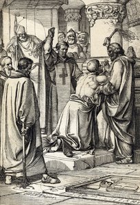 Koning Hendrik II van Engeland (1133-1189) betrokken bij de moord op Thomas Becket doet boete bij het graf van de aartsbisschop door Peter Johann Nepomuck Geiger