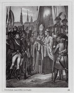 Oostenrijkse soldaten vertrekken om tegen de Fransen te vechten, Wenen door Peter Johann Nepomuk Geiger