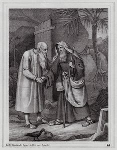 Sint Paulus van Thebe, christelijke kluizenaar (gravure) door Peter Johann Nepomuk Geiger