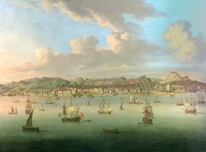 De Britse Vloot die de Haven van Lissabon Binnenvaart