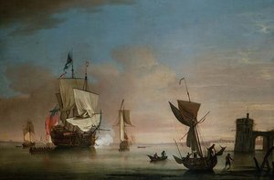 Het ochtendkanon, tweedekker oorlogsschip met andere schepen