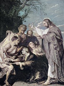 Christus wekt Lazarus op door Peter Paul (after) Rubens
