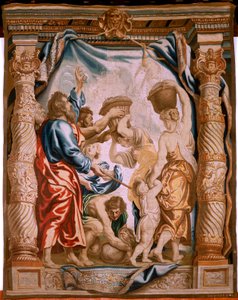 Vlaams wandtapijt. De val van het manna in de woestijn. Serie De Triomf van de Eucharistie. Derde wandtapijt in de serie. Model Peter Paul Rubens. 1626-1628. Manufacture Jan II Raes, Jacob II Geubels, Hans Vervoert, Ja door Peter Paul (after) Rubens