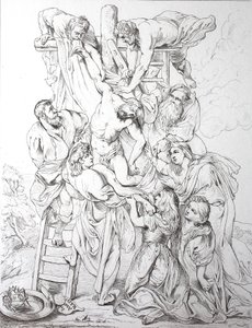 Jezus Christus, Afdaling van het kruis (prent) door Peter Paul (after) Rubens