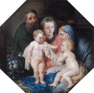 De Heilige Familie met Sint Elizabeth en Sint Johannes door Peter Paul (after) Rubens