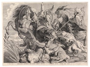 De jacht op het nijlpaard en de krokodil (gravure)