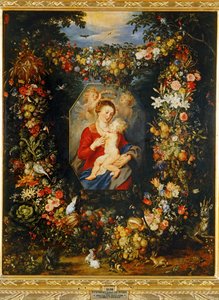 Maria Maagd en Kind met bloemen- en vruchtenkrans ... door Peter Paul & Brueghel Jan (1601 78) Rubens